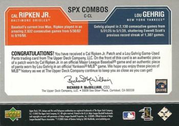 2003 SPx - Game Used Combos #C-CL Cal Ripken Jr. / Lou Gehrig Back