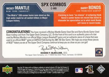 2003 SPx - Game Used Combos #C-MB Mickey Mantle / Barry Bonds Back