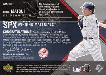 2003 SPx - Winning Materials 175 #WM-HM2 Hideki Matsui Back