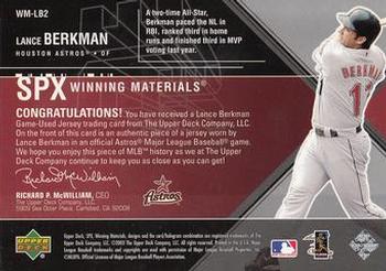 2003 SPx - Winning Materials 175 #WM-LB2 Lance Berkman Back