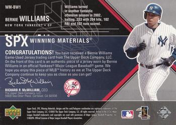 2003 SPx - Winning Materials 375 #WM-BW1 Bernie Williams Back