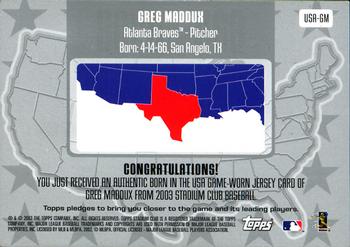 2003 Stadium Club - Born in the USA Relics #USA-GM Greg Maddux Back