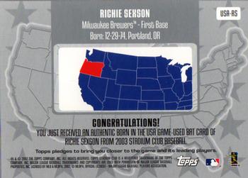 2003 Stadium Club - Born in the USA Relics #USA-RS Richie Sexson Back