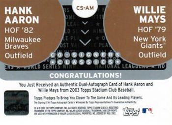 2003 Stadium Club - Co-Signers #CS-AM Hank Aaron / Willie Mays Back