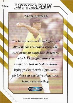 2008 Razor Letterman #ZP-M Zach Putnam Back