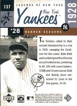 2001 Upper Deck Legends of New York #137 Babe Ruth Back