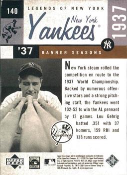 2001 Upper Deck Legends of New York #140 Lou Gehrig Back