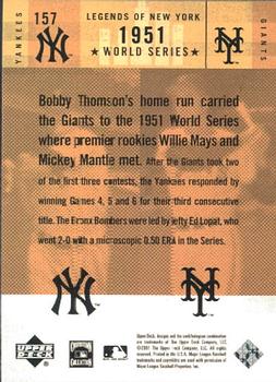 2001 Upper Deck Legends of New York #157 Mickey Mantle / Bobby Thomson Back