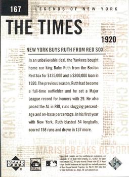 2001 Upper Deck Legends of New York #167 Babe Ruth Back