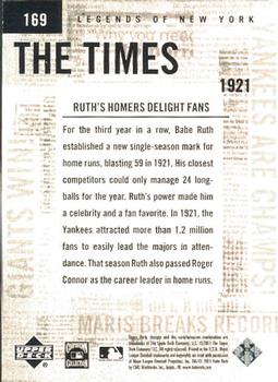 2001 Upper Deck Legends of New York #169 Babe Ruth Back