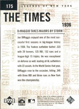 2001 Upper Deck Legends of New York #175 Joe DiMaggio Back