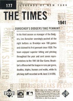 2001 Upper Deck Legends of New York #177 Leo Durocher Back