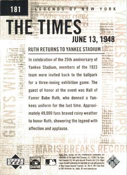 2001 Upper Deck Legends of New York #181 Babe Ruth Back