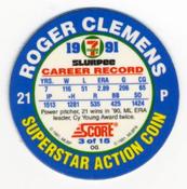 1991 Score 7-Eleven Superstar Action Coins: Florida Region #3 OG Roger Clemens Back