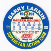 1991 Score 7-Eleven Superstar Action Coins: Florida Region #10 OG Barry Larkin Back