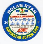 1991 Score 7-Eleven Superstar Action Coins: Florida Region #14 OG Nolan Ryan Back