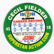 1991 Score 7-Eleven Superstar Action Coins: Midwest Region #3 WS Cecil Fielder Back