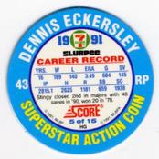 1991 Score 7-Eleven Superstar Action Coins: Northern California Region #5 HG Dennis Eckersley Back