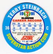 1991 Score 7-Eleven Superstar Action Coins: Northern California Region #11 HG Terry Steinbach Back
