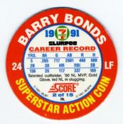 1991 Score 7-Eleven Superstar Action Coins: Northeast Region #2 RL Barry Bonds Back