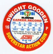 1991 Score 7-Eleven Superstar Action Coins: Northeast Region #5 RL Dwight Gooden Back