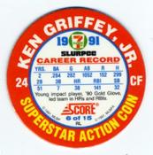 1991 Score 7-Eleven Superstar Action Coins: Northeast Region #6 RL Ken Griffey, Jr. Back