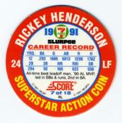 1991 Score 7-Eleven Superstar Action Coins: Northeast Region #7 RL Rickey Henderson Back