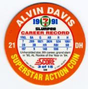 1991 Score 7-Eleven Superstar Action Coins: Northwest Region #3 SM Alvin Davis Back