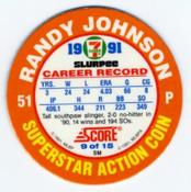 1991 Score 7-Eleven Superstar Action Coins: Northwest Region #9 SM Randy Johnson Back