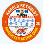 1991 Score 7-Eleven Superstar Action Coins: Northwest Region #13 SM Harold Reynolds Back