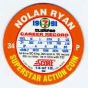 1991 Score 7-Eleven Superstar Action Coins: Northwest Region #14 SM Nolan Ryan Back