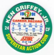 1991 Score 7-Eleven Superstar Action Coins: Southern California Region #3 PJ Ken Griffey, Jr. Back