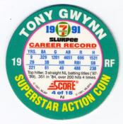 1991 Score 7-Eleven Superstar Action Coins: Southern California Region #4 PJ Tony Gwynn Back