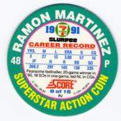 1991 Score 7-Eleven Superstar Action Coins: Southern California Region #8 PJ Ramon Martinez Back