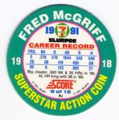 1991 Score 7-Eleven Superstar Action Coins: Southern California Region #9 PJ Fred McGriff Back