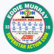 1991 Score 7-Eleven Superstar Action Coins: Southern California Region #10 PJ Eddie Murray Back