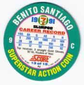 1991 Score 7-Eleven Superstar Action Coins: Southern California Region #13 PJ Benito Santiago Back