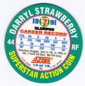 1991 Score 7-Eleven Superstar Action Coins: Southern California Region #14 PJ Darryl Strawberry Back