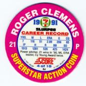 1991 Score 7-Eleven Superstar Action Coins: Texas Region #4 BJ Roger Clemens Back