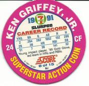 1991 Score 7-Eleven Superstar Action Coins: Texas Region #8 BJ Ken Griffey, Jr. Back