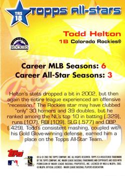 2003 Topps - All-Stars #TAS18 Todd Helton Back