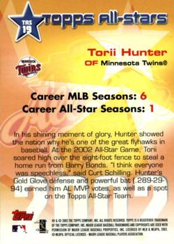 2003 Topps - All-Stars #TAS19 Torii Hunter Back