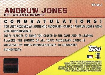 2003 Topps - Autographs #TA-AJ Andruw Jones Back