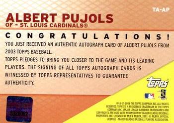 2003 Topps - Autographs #TA-AP Albert Pujols Back