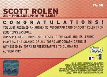 2003 Topps - Autographs #TA-SR Scott Rolen Back