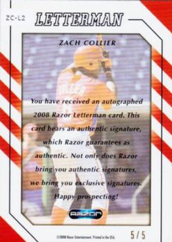 2008 Razor Letterman - Letterman 5 #ZC-L2 Zach Collier Back