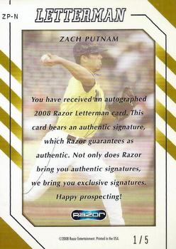 2008 Razor Letterman - Letterman 5 #ZP-N Zach Putnam Back