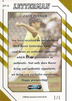 2008 Razor Letterman - Letterman 1 #ZP-N Zach Putnam Back