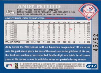 2003 Topps - Black #497 Andy Pettitte Back