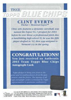 2003 Topps - Blue Chips Autographs #TT-CCE Clint Everts Back